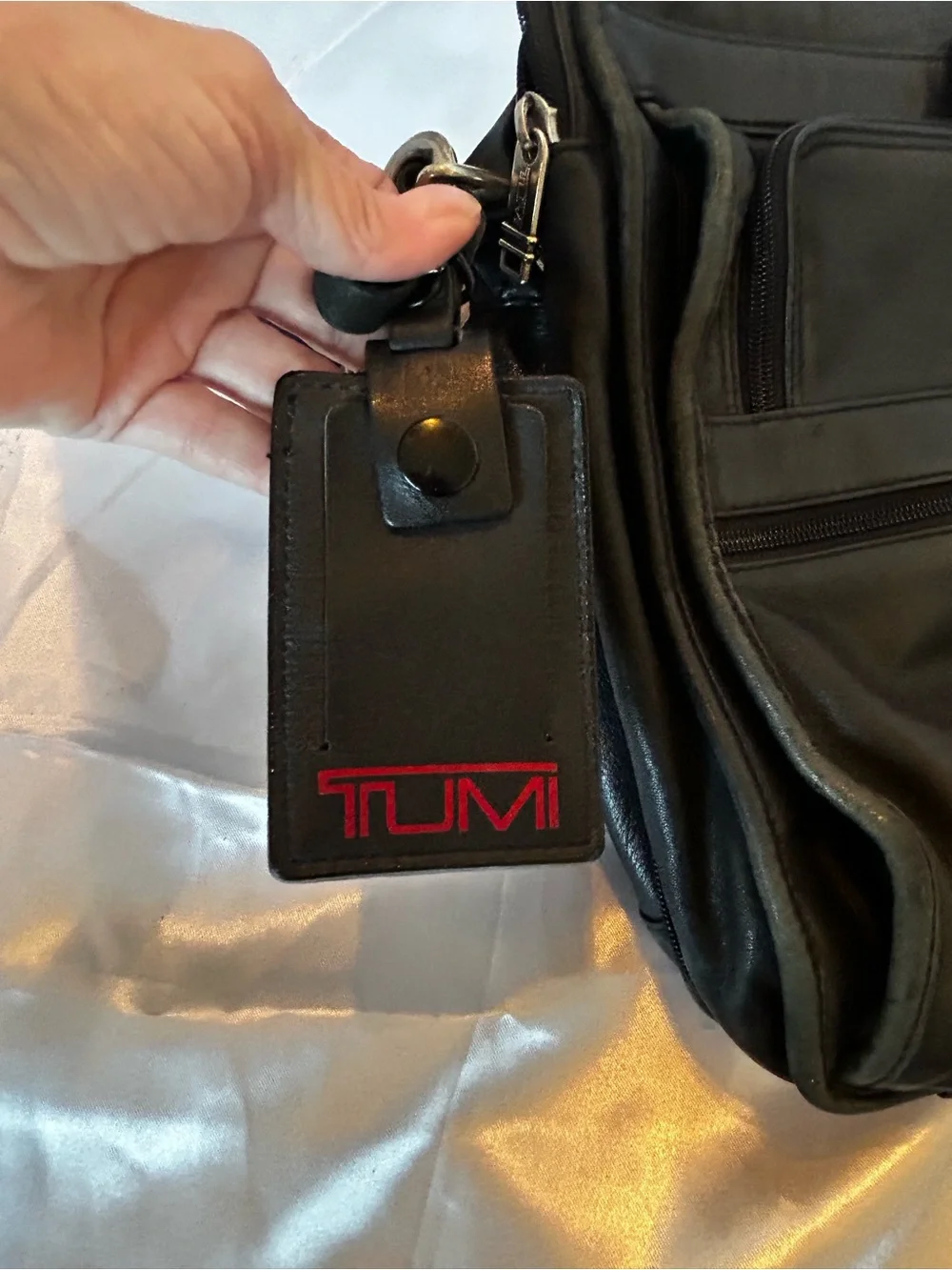 Vintage TUMI Black Leather Expandable Laptop Briefcase Organizer Luggage Tag